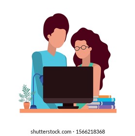 Woman and man avatar with computer design, Person people human profile and user theme Vector illustration