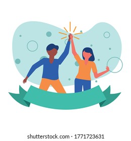 woman and man avatar friends with ribbon design of friendship and love theme Vector illustration