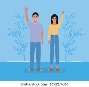Woman and man avatar with leaves design, Person people human profile and user theme Vector illustration