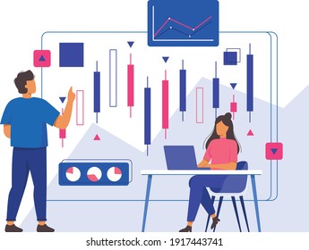 Mujer y hombre con carta de candelabros. Ilustración de diseño plano. Vector