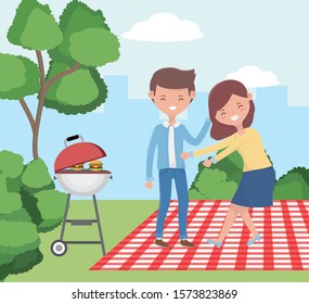 Woman Man Cartoon Having Picnic Design Stock Vector (royalty Free 