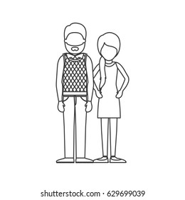 Woman and man cartoon icon. Couple relationship family love and romance theme. Isolated and silhouette design. Vector illustration