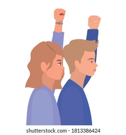 woman and man cartoons with fist up in side view design, Manifestation protest and demonstration theme Vector illustration