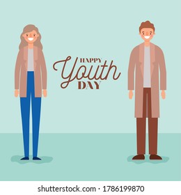 woman and man cartoons smiling of happy youth day design, Young holiday and friendship theme Vector illustration