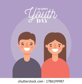 woman and man cartoons smiling of happy youth day design, Young holiday and friendship theme Vector illustration