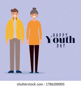 woman and man cartoons smiling of happy youth day design, Young holiday and friendship theme Vector illustration