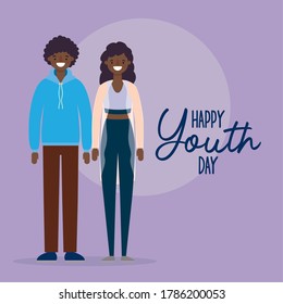 woman and man cartoons smiling of happy youth day design, Young holiday and friendship theme Vector illustration