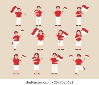 Woman and Man Character Celebrating Indonesia Independence day