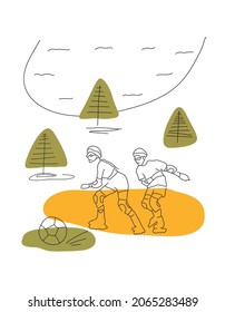 Woman and man character creation set with various views, poses, face emotion. Line drawings of athletes, cyclists, skaters. Cartoon illustration with people. Front, side, back view animated character.