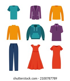 Woman and man clothes and accessories collection - fashion wardrobe - vector color illustration Eps 10