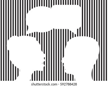Woman and man communicating with speech bobble over head. Vector illustration.