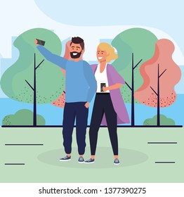 woman and man couple with smartphone together