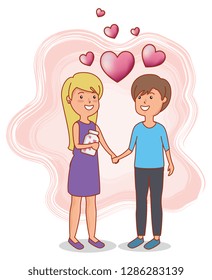 woman and man couple with vase to valentines day