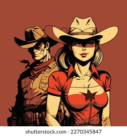 woman and man cowboy illustration, vector illustration