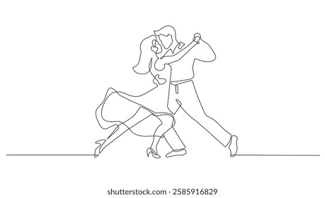 Woman and Man Dancing Couple One Line Drawing. Vector Dancer Continuous Contour Line Art. Dance Concept Outline Illustration Black Sketch Isolated on White Background for Minimalist Design. Not AI