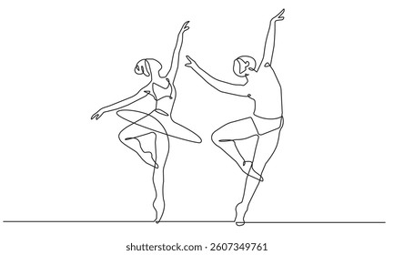 Woman and Man Dancing Couple One Line Drawing. Vector Dancers Continuous Line Art. Dance Concept Outline Illustration Black Sketch Isolated on White Background for Minimalist Design. Not AI