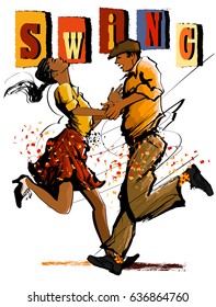 Woman and man dancing swing - vector illustration