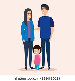 woman and man with daughter and casual clothes