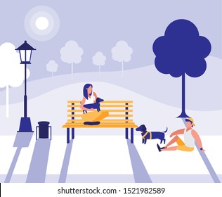 Woman and man design, Park nature outdoor season spring and summer theme Vector illustration