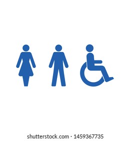 Woman, man and disabled wheelchair icon isolated on white background. WC symbol modern simple vector icon for website design, mobile app, ui. Vector Illustration