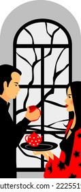 woman and man are drinking tea