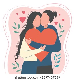 A woman and a man embrace. A young couple on a romantic date. A happy couple in love, support and care.