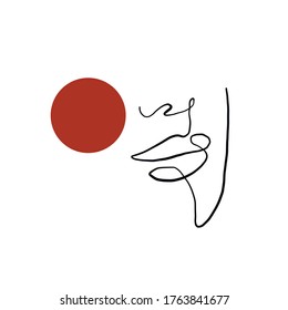 Woman or man face drawn in one continuous line. Simple silhouette of face with nose, mouth. Minimalism. Vector design. One line. 