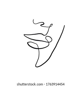 Woman or man face drawn in one continuous line. Simple silhouette of face with nose, mouth. Minimalism. Vector design. One line. 