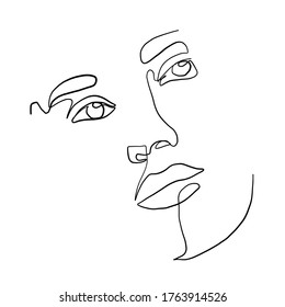 Woman Man Face Drawn One Continuous Stock Vector (Royalty Free ...