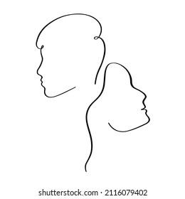 Woman and man face in line drawing. For cosmetic logo and Fashion design