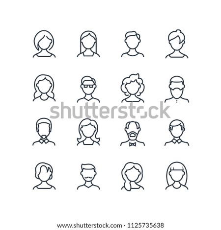 Woman and man face line icons. Female male profile outline symbols with different hairstyles. Vector people avatars isolated. Character person portrait, male and female outline illustration