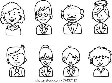 woman and man faces, vector icon set
