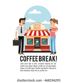 woman man female male cartoon people coffee break shop store icon. Isolated and Colorfull illustration. Vector graphic