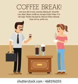 woman man female male cartoon people table glass coffee break shop store icon. Colorfull illustration. Vector graphic