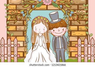 woman and man with fence and brick wall