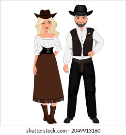 Woman and man in folk national American costumes. Vector illustration