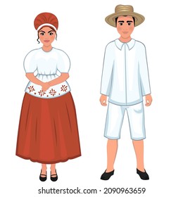 Woman and man in folk national  Brazilian costumes. Vector illustration