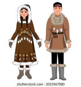 Mujer y hombre con trajes folclóricos nacionales de Chukotka. Ilustración del vector