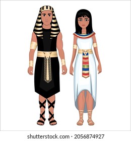 Woman and man in folk national Egyptian costumes. Vector illustration