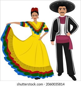 Woman and man in folk national Mexican costumes. Vector illustration