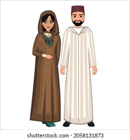 Woman and man in folk national Moroccan costumes. Vector illustration