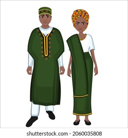 Woman and man in folk national Nigerian costumes. Vector illustration