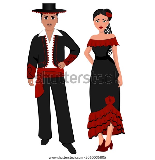 Woman Man Folk National Spanish Costumes Stock Vector (Royalty Free ...