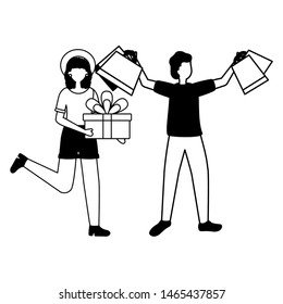 woman and man gift birthday celebration vector illustration