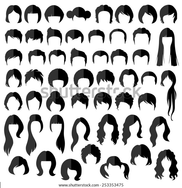 女性 男性の髪 ベクター画像の髪型シルエット のベクター画像素材 ロイヤリティフリー
