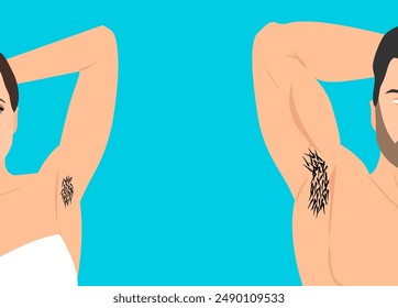 woman and man with hairy unshaved armpit  vector illustration