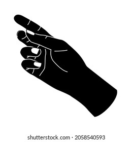 Woman or man hand gesture, black monochrome. Religious or spiritual symbol, black silhouette