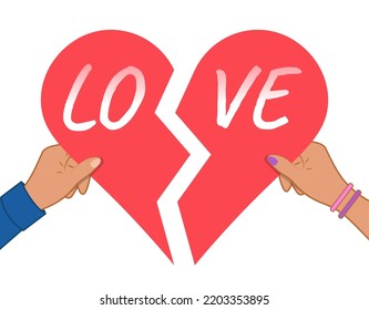 Woman and man hands holding heart halves isolated vector. Valentines Day. Half heart. couple connecting two halves pieces of broken hearts. Perfect Match, Love Confession, Reconciliation And Bonding.