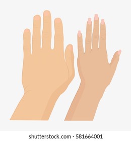 Woman and man hands. Isolated on white background. Flat vector stock illustration