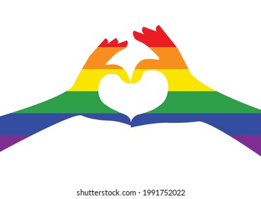 Woman and man hands making up heart shape LGBTQ concept. Vector Illustration